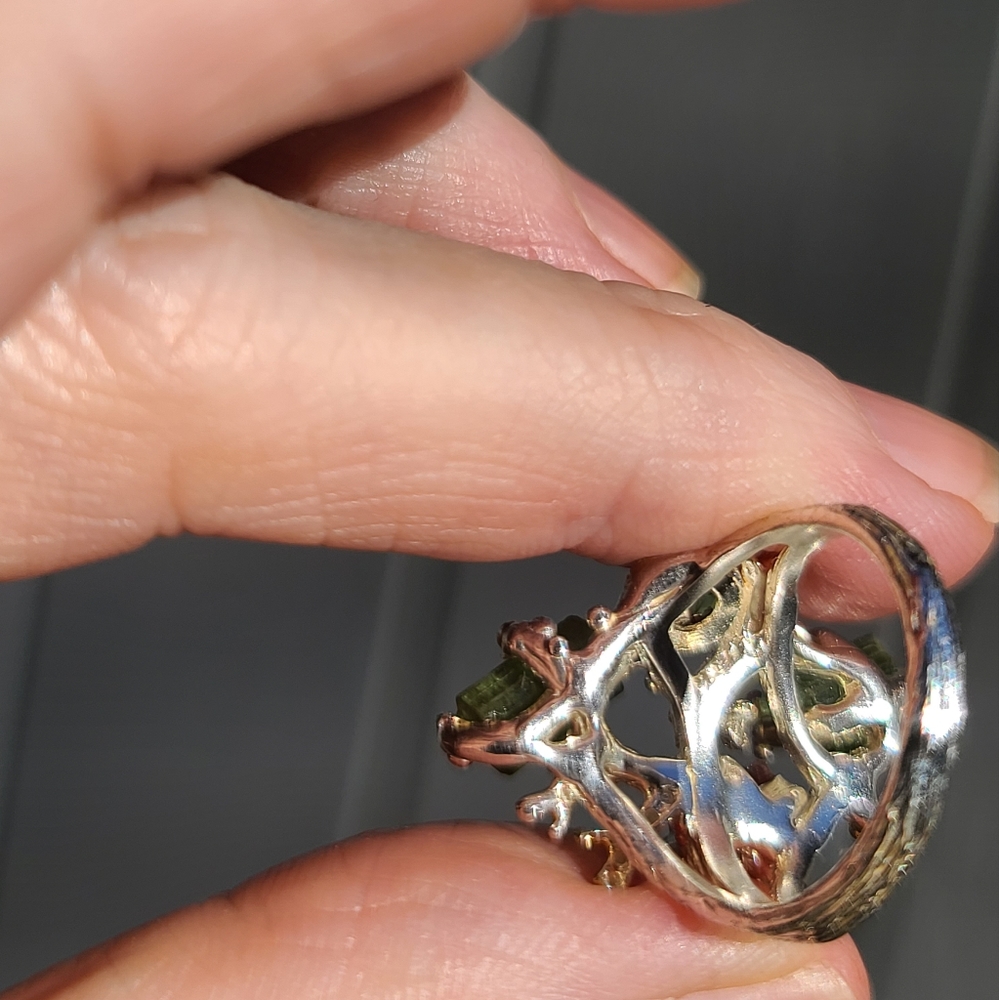 Turmulene green ocean & watermelon 🍉 w/Peridot sterling & gold ring sz6.5 - Picture 10 of 11